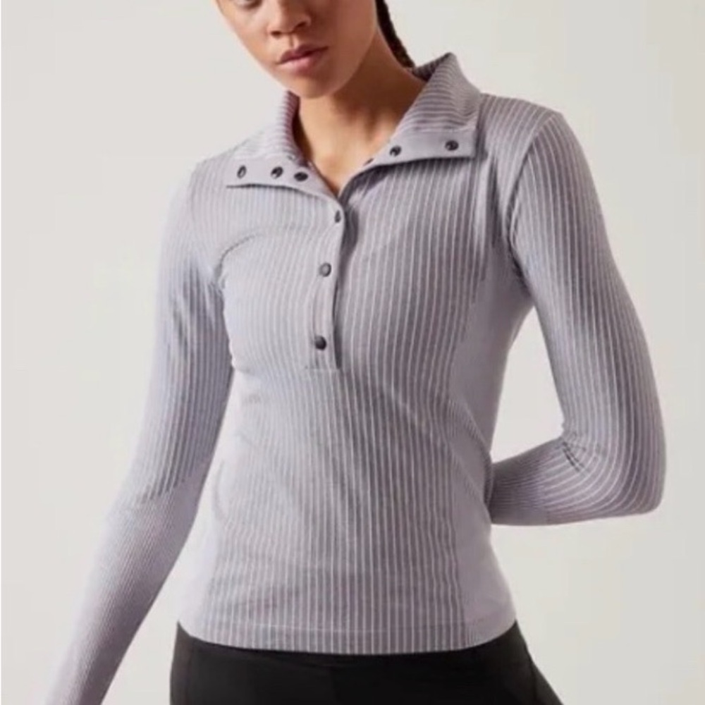 Athleta Striped Snap Front Top